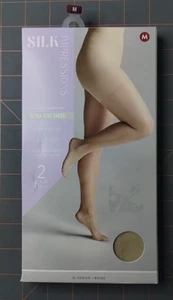 NEW Silk Impressions Pantyhose M Beige 2-Pack Ultra Fine Sheer High Waisted - Picture 1 of 2