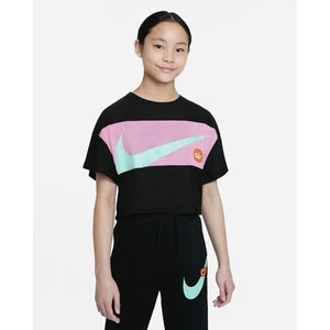 Nike Girls Short-Sleeve Training Top Black/Magic Flamingo/Emerald Rise Medium - Picture 1 of 7