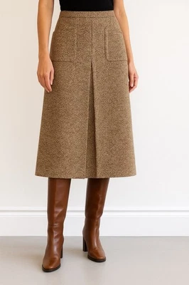 Jaeger Brown A-line Tweed Wool Skirt Quiet Luxury Glam Heavy - Image 1 of 4
