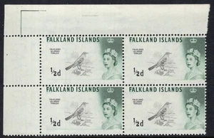 FALKLAND IS 1966 ½d THRUSH "H" FLAW, SG 227b, MINT NH POSITIONAL BLOCK, CAT. £16 - Picture 1 of 2