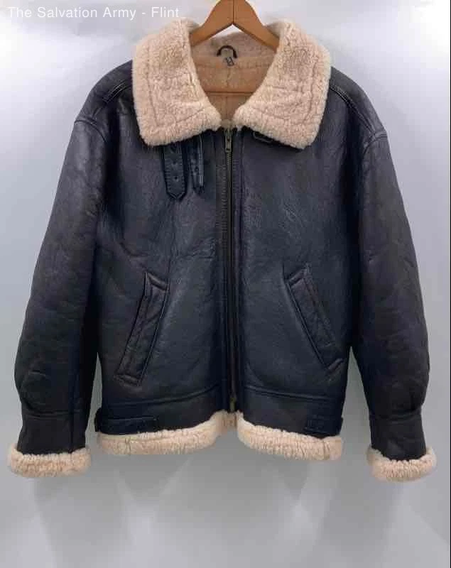 USAF Mens Black Leather Long Sleeve Pockets Full-Zip Bomber Jacket Size L - Image 1 of 4