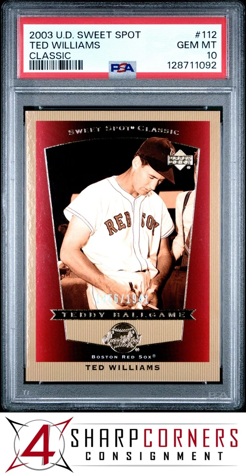 2003 UPPER DECK SWEET SPOT CLASSIC #112 TED WILLIAMS HOF #/1941 POP 2 PSA 10 - Image 1 of 3