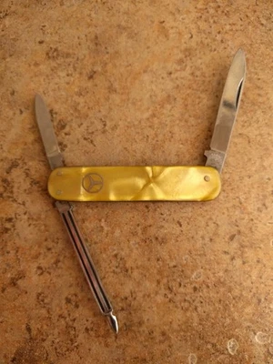Vintage Mercedes Benz Mother of Pearl Pocket Knife 3 Blade w/ Pouch German Made - Image 1 of 4
