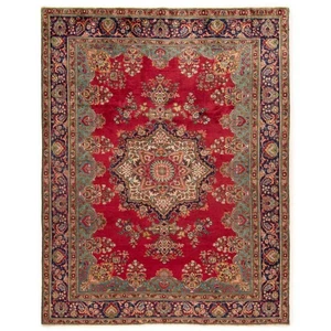 Tabriz 339x261 cm Handgeknüpfter Perserteppich Orient Wolle Carpet Rug Rot - Picture 1 of 11