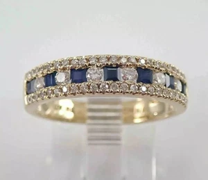 1,50 kt Princess Lab-Created Saphir Diamant Ehering 14 K Gelbgold vergoldet - Bild 1 von 5