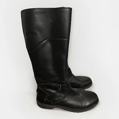 UGG Evanna Leather Biker Boots Womens 8 Black Waterproof Wool Lining - Image 1 of 4