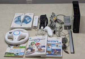 Nintendo Wii RVL-101 Black Console w/ Controllers, Cables, Games - See Video! - Picture 1 of 17