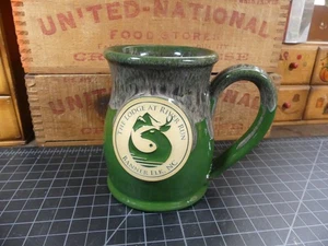 Deneen Pottery Banner Elk NC Lodge Coffee Mug Green Drip Glazed Pottery - Picture 1 of 4