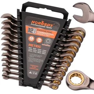 12-teiliges metrisches Spezialeinsätze Schraubenschlüssel-Set | 8-19 mm | Ratschen-Kombinationsschraubenschlüssel... - Bild 1 von 9