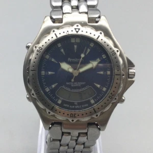 Armitron Watch Mens 40mm Silver Tone Chronograph Date Blue Dial New Battery - Picture 1 of 14