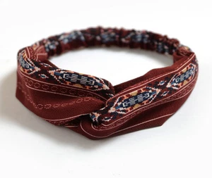 Fascia per capelli elastica donna nodo elegante bordeaux bianco blu fantasia - Foto 1 di 7