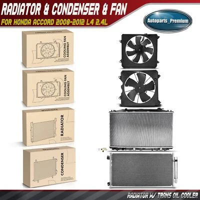 4x Kit de radiador y condensador de CA y ventilador de refrigeración para Honda Accord 2008-2012 L4 2,4 L Foto 1 de 4