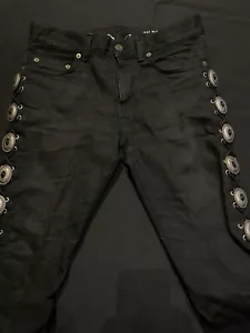 RARO YVES SAINT LAURENT PANTALONES VAQUEROS AJUSTADOS DE METAL PLATEADO CONCHO 28 YSL AUTÉNTICOS - Imagen 1 de 24