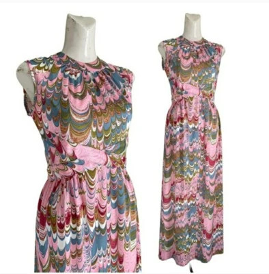 Maxi Vestido Psicodélico Original Leslie Fay Vintage Años 60/70 Foto 1 de 4