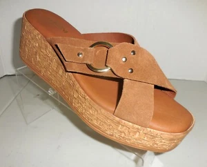 LOTTINI Made in Italy Womens Size 7.5 BROWN Suede Leather Cork Mule Sandals - Picture 1 of 12