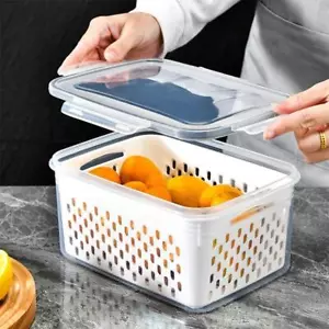 Refrigerator Storage Box Fridge Organizer Fresh Vegetable Fruit Boxes Drain Bask - Picture 1 of 27