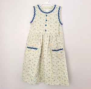 Little Girls Handmade Yellow and Blue Floral Sleeveless Summer Dress w/ Pockets - Picture 1 of 5