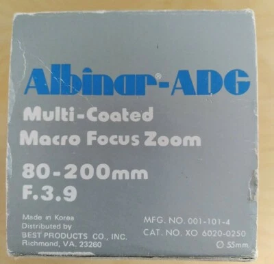 Vintage super Albinar ADG 80-200mm f.3.9 Lens MC Macro Zoom - Image 1 of 4