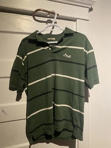 VINTAGE HERMES Men's Sz L Polo Shirt Green Striped Cotton RARE AUTHENTIC - Picture 1 of 6