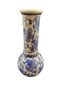Vintage Asian Oriental Style Blue & Gold Floral 6" Bud Vase - Picture 1 of 8