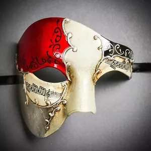 Red Silver Phantom of the Opera Mask Venetian Musical Mardi Gras Masquerade Mask - Picture 1 of 7