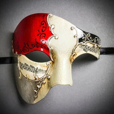 Red Silver Phantom of the Opera Mask Venetian Musical Mardi Gras Masquerade Mask - Image 1 of 4