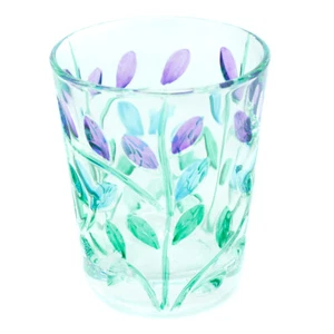 Murano Glass Shot Glass Purple Green Black Hand Painted Flower Pattern 2oz - Picture 1 of 5