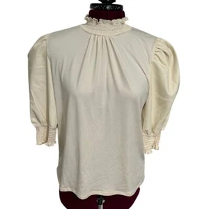 Blusa BREA CANYON Tejida Cuero Vegano Mangas Abullonadas Detalle Calado Top Nueva con Etiquetas Mediana - Imagen 1 de 7