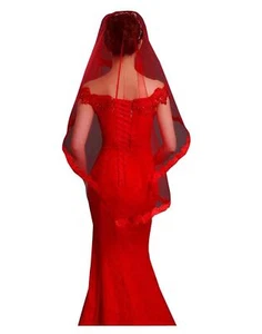 Wedding Bridal Veil Women Festive Tulle Veil Bridal Accessory Headdress, Red - Picture 1 of 4