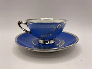 H&Co Selb Heinrich Tasse & Untertasse blau mit Silberüberfang Oberammergau Souvenir - Bild 1 von 8