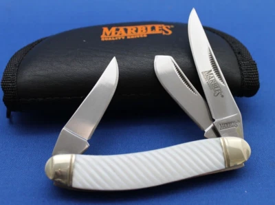 Cuchillo de ganadero de perlas acanaladas blancas con bolsa modelo #160 de mármol Foto 1 de 4