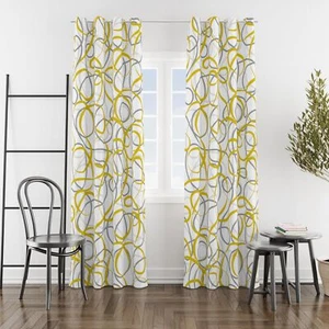 Yellow Grey White Geometric Curtains 2 Panels Sets Abstract Line Modern Art P... - Picture 1 of 7