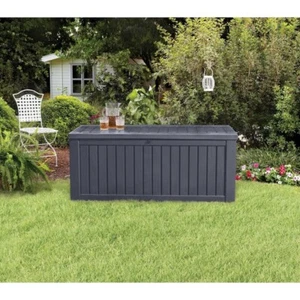 150 Gal. Large Deck Box Resin Grey for Patio Garden Furniture, Rockwood Outdoor - Picture 1 of 8