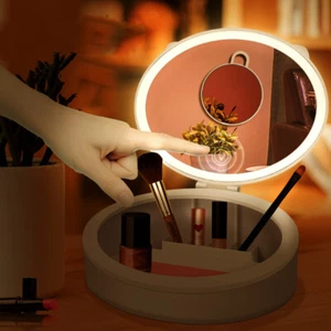 LED Makeup Mirror Desktop Girls Dormitory With Light Storage Box Home Decor - Picture 1 of 10