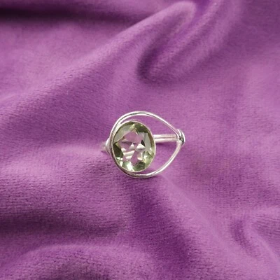Green Amethyst Gemstone 925 Sterling Silver Ring Handmade Jewelry Gift For Women - Image 1 of 3