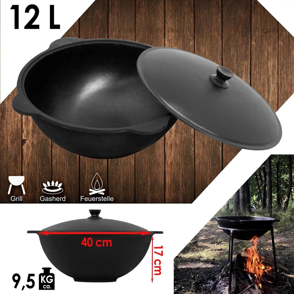 Gusseisen Kasan 12L NAMANGAN Deckel Campingtopf Kazan WOK Kessel Camping BBQ - Bild 1 von 3
