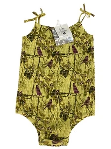 Kate Quinn Chickadee Smocked tie strap bodysuit sunsuit NWT 2T Organic Cotton - Picture 1 of 4