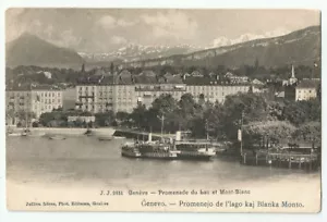 Cartolina Geneve Promenade du Lac et Mont-Blanc 1908 Ginevra passeggiata sul lago - Foto 1 di 2
