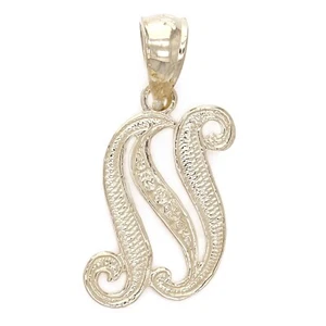 14k Yellow or White Gold Initial Letter N Alphabet A-Z Charm Pendant - Picture 1 of 164