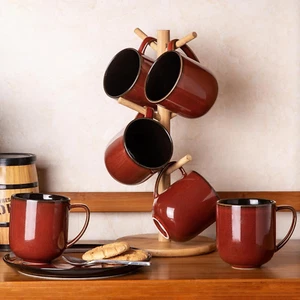 12 Unzen Keramik Kaffeetassen 6er Set, große Porzellan Kaffeetassen mit großem Griff - Bild 1 von 7