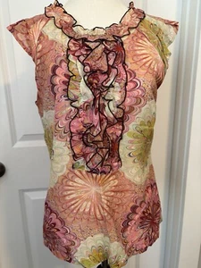 Odille Anthropologie Natural Life Womens Floral Ruffle Top Pink Size 4 - Picture 1 of 4
