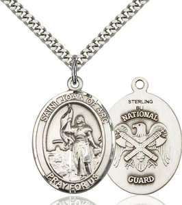 925 Sterling Silver St Joan Of Arc Nat'l Guard Military Catholic Medal Necklace - Picture 1 of 1