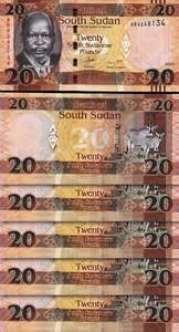 South Sudan 20 Pounds 2015, UNC, 5 Pcs LOT, Consecutive, P-13a, Prefix AA - Picture 1 of 4