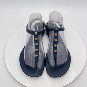 Balenciaga Women Size EU 40 US 10 Blue Leather Screw Studded T Strap Sandal - Picture 1 of 14