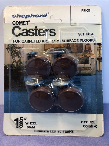 Plate Type Shepherd Plastic Casters 1 5/8" BROWN Comet MCM vintage NOS Cover
