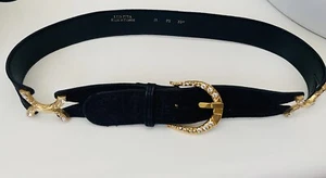 Ceinture en cuir daim et strass LEO ISBA vintage 1980s - Photo 1/5