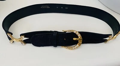 Ceinture en cuir daim et strass LEO ISBA vintage 1980s - Photo 1/4