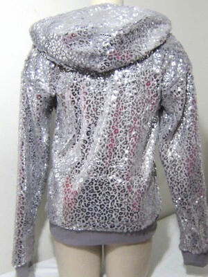 BLING Victoria Secret Pink LEOPARD CHEETAH LOGO FUR SWEAT SHIRT JACKET HOODIE S - Image 1 of 3
