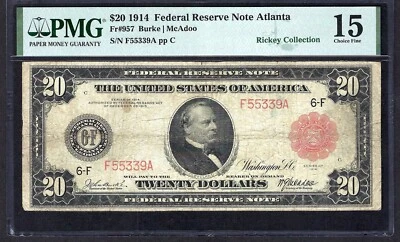 🇺🇸 1914 $20 RED-SEAL FR-957 ♚♚ATLANTA♚♚ PMG CH FINE 15 ONLY 23 KNOWN, SCARCE - Image 1 of 2