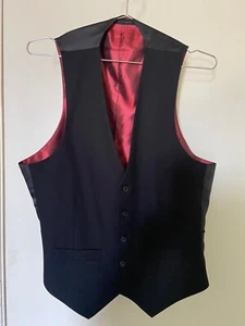 Billy London Black Vest Mens Sz S Blue Lined V-Neck Luxury - Picture 1 of 5